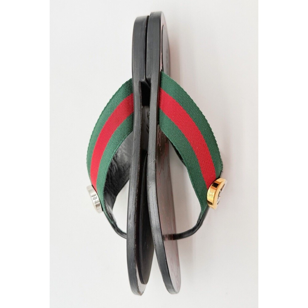 Gucci Kika GG Web Stripe Thong Sandals Black Red Flip Flop Flats EU 37.5 US 7.5 - Picture 6 of 13